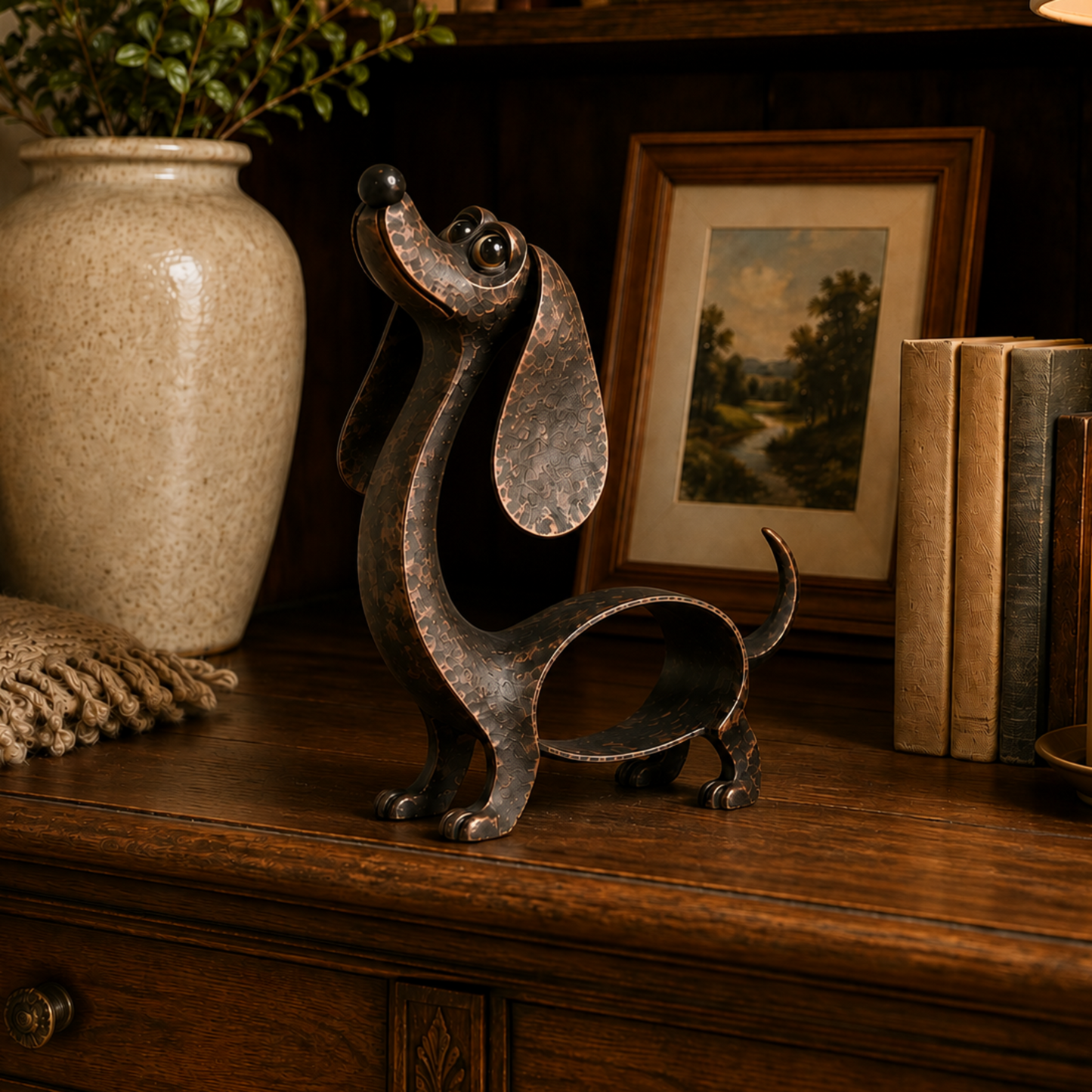 🐶 Forever Dachshund Antique Bronze Sculpture