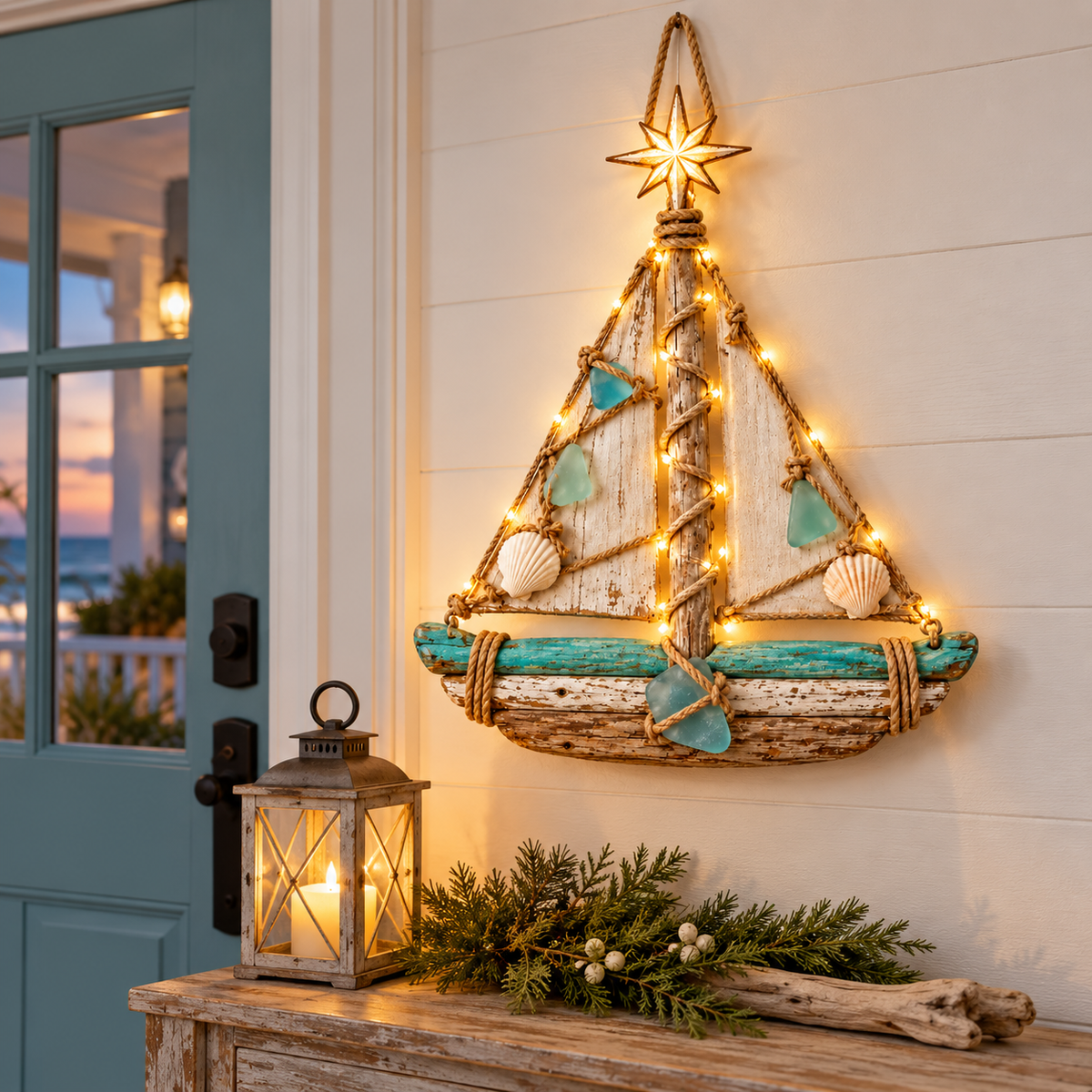 ⛵️Harbor Lights Sailboat Christmas Tree – Lighted Coastal Wall Decor