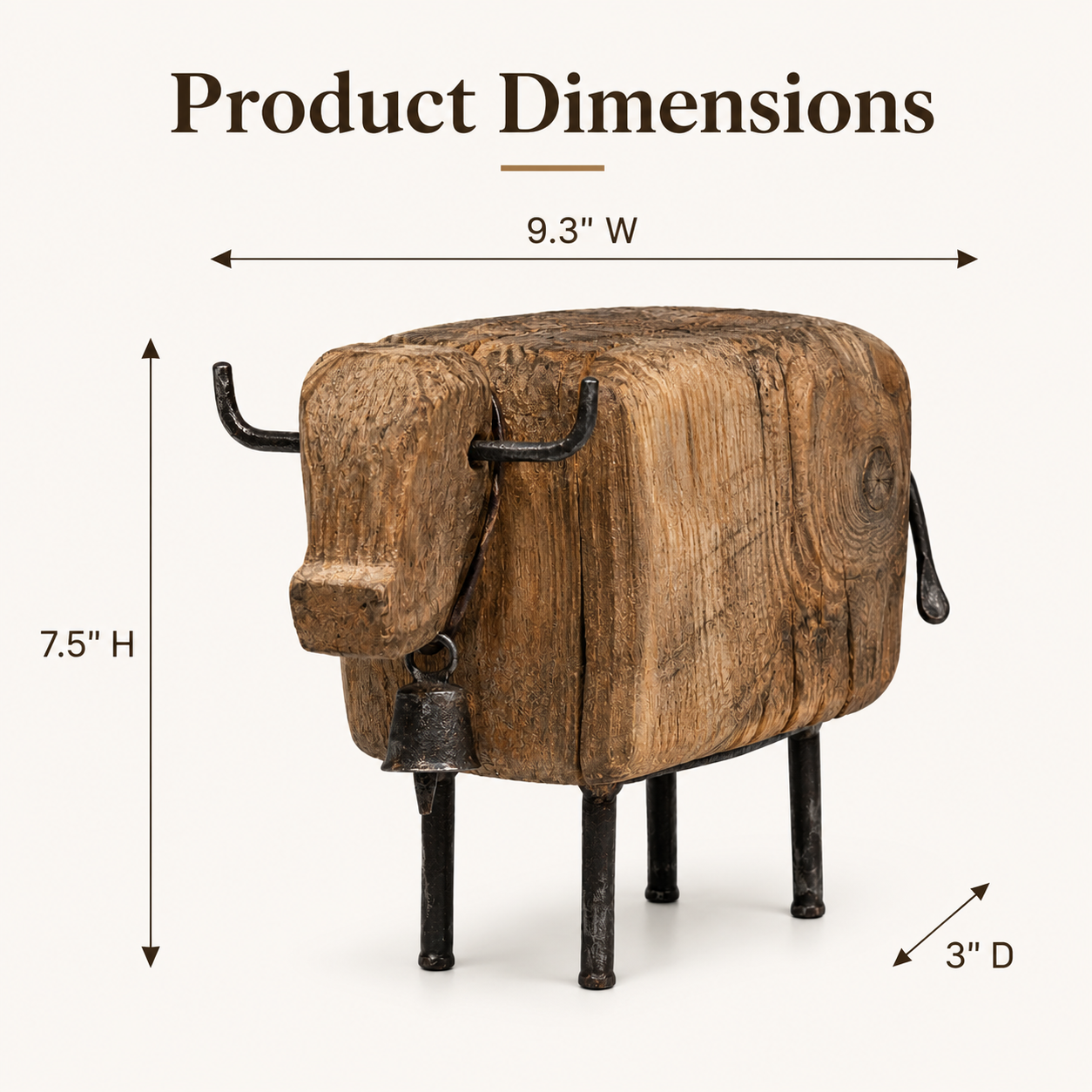 Vintage wooden cow figurine dimensions