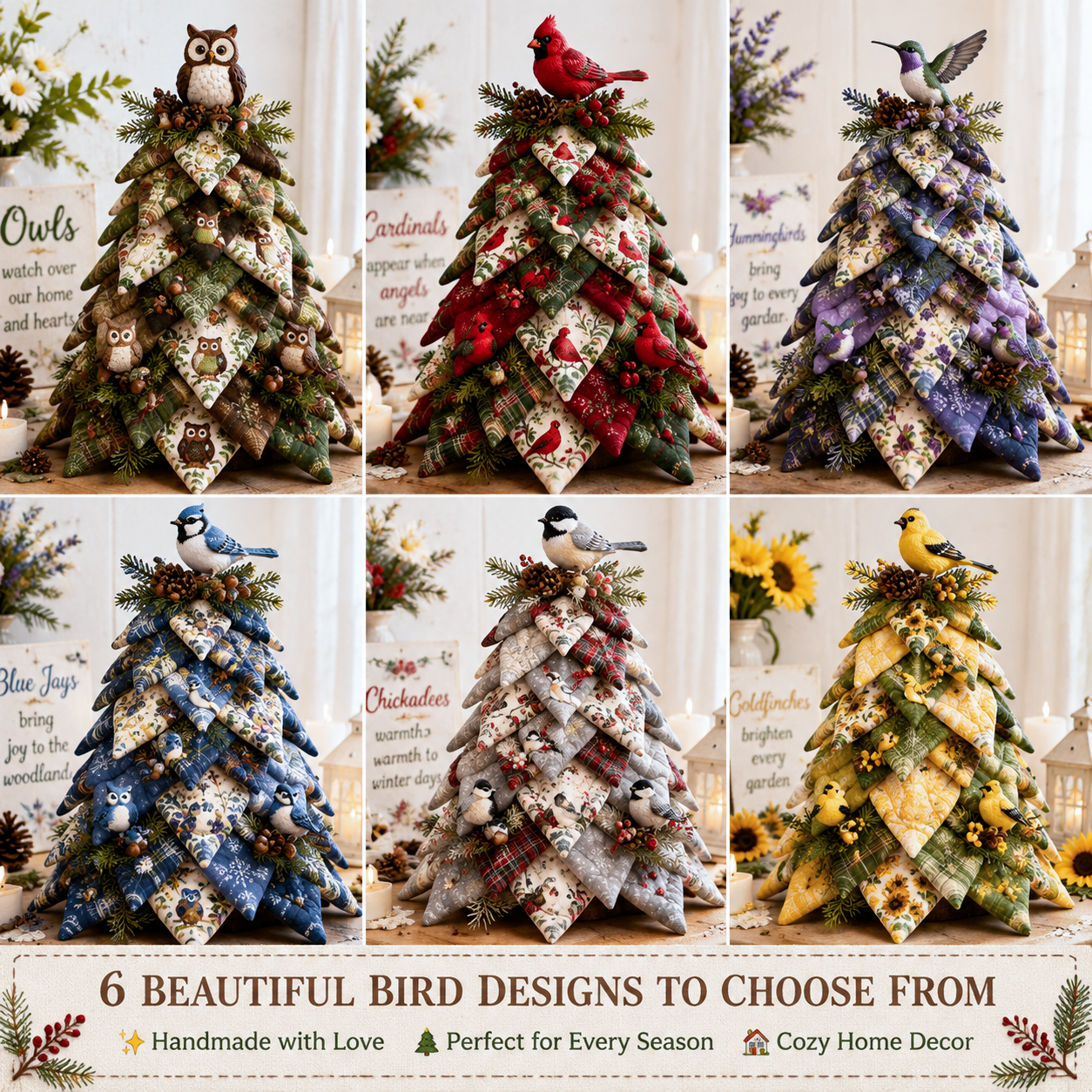 DIY Quilted Bird Christmas Tree Kit 🎄 | Handmade 3D Fabric Holiday Decoration with Cardinal, Hummingbird & Woodland Bird Designs