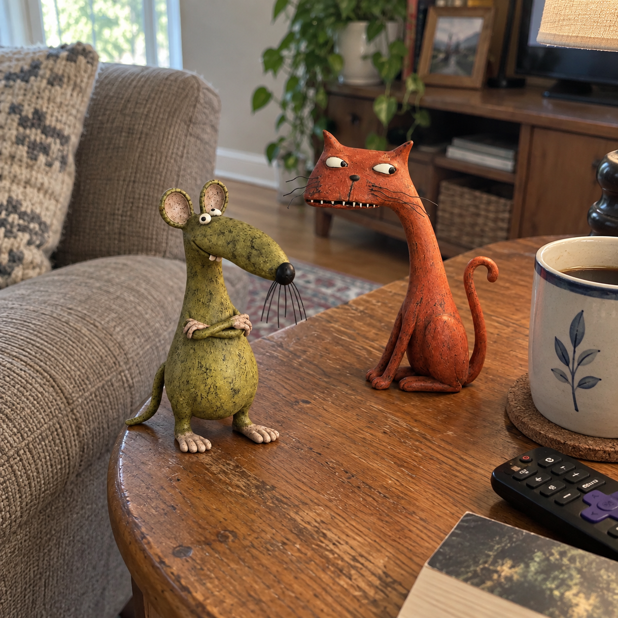 The Odd Couple™ Vintage Cat & Mouse Figurines – Quirky Rustic Home Decor