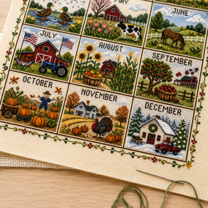 🧵 A Year in Stitches | 12-Month Seasonal Cross Stitch Kit 🌿