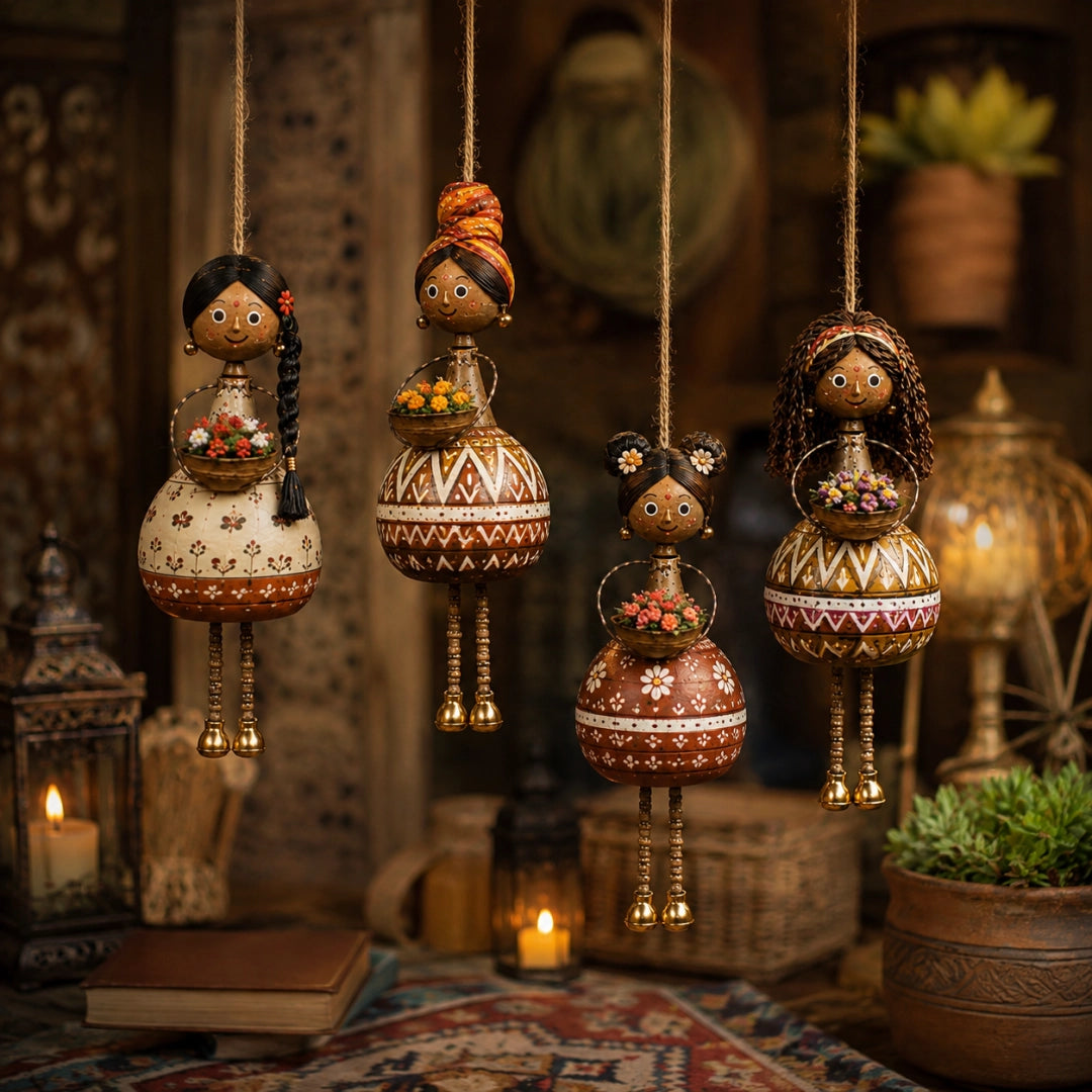🌸 Dancing Garden Sisters | 4 Piece Rotating Hanging Doll Ornaments