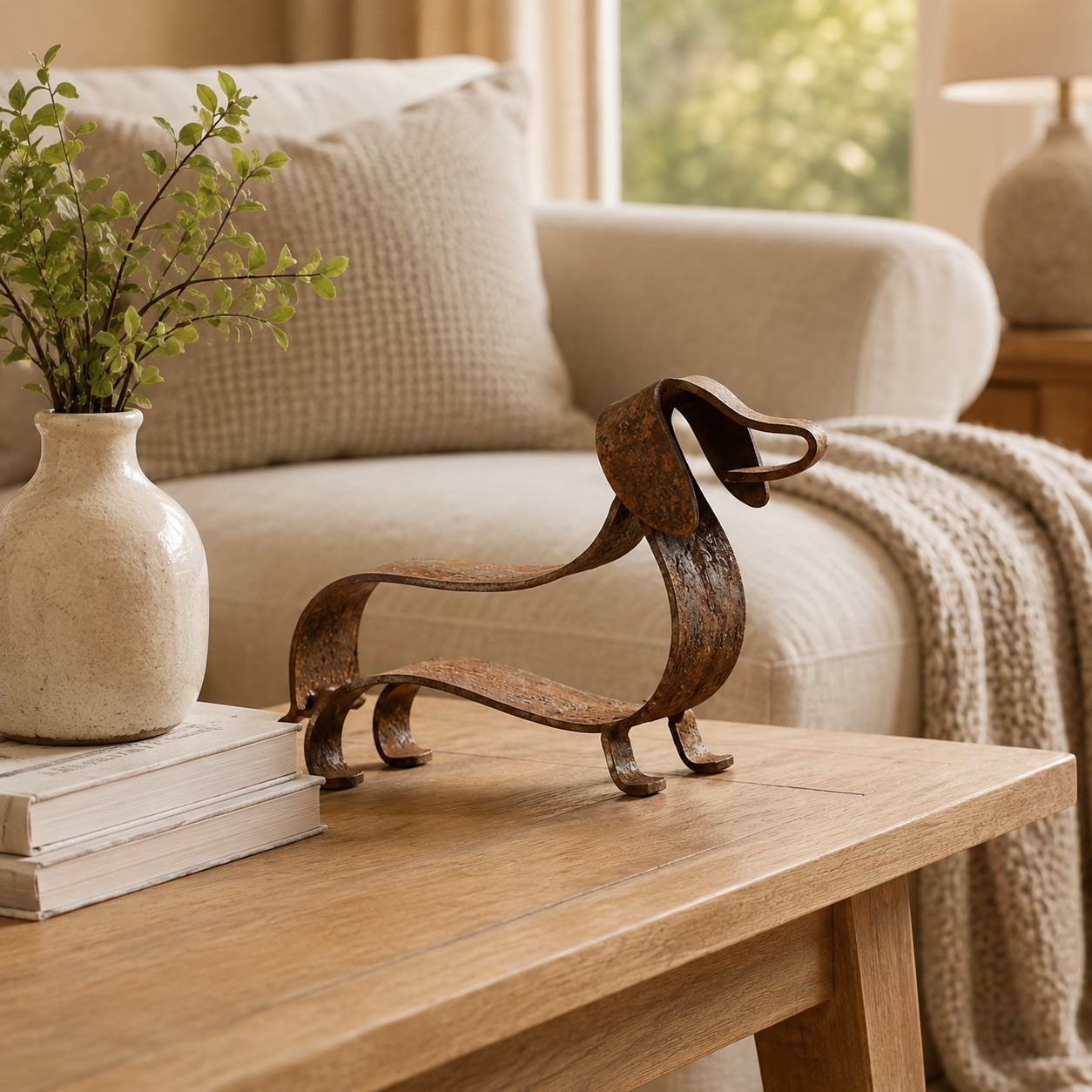 Rustic Dachshund sculpture close-up