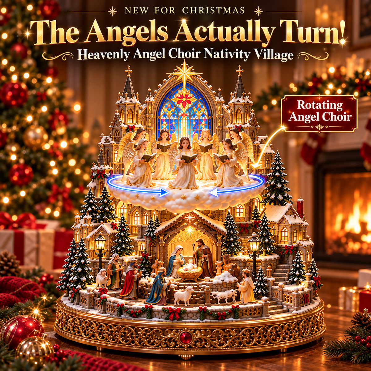 Heavenly Angel Choir rotating lighted Christmas Nativity Village