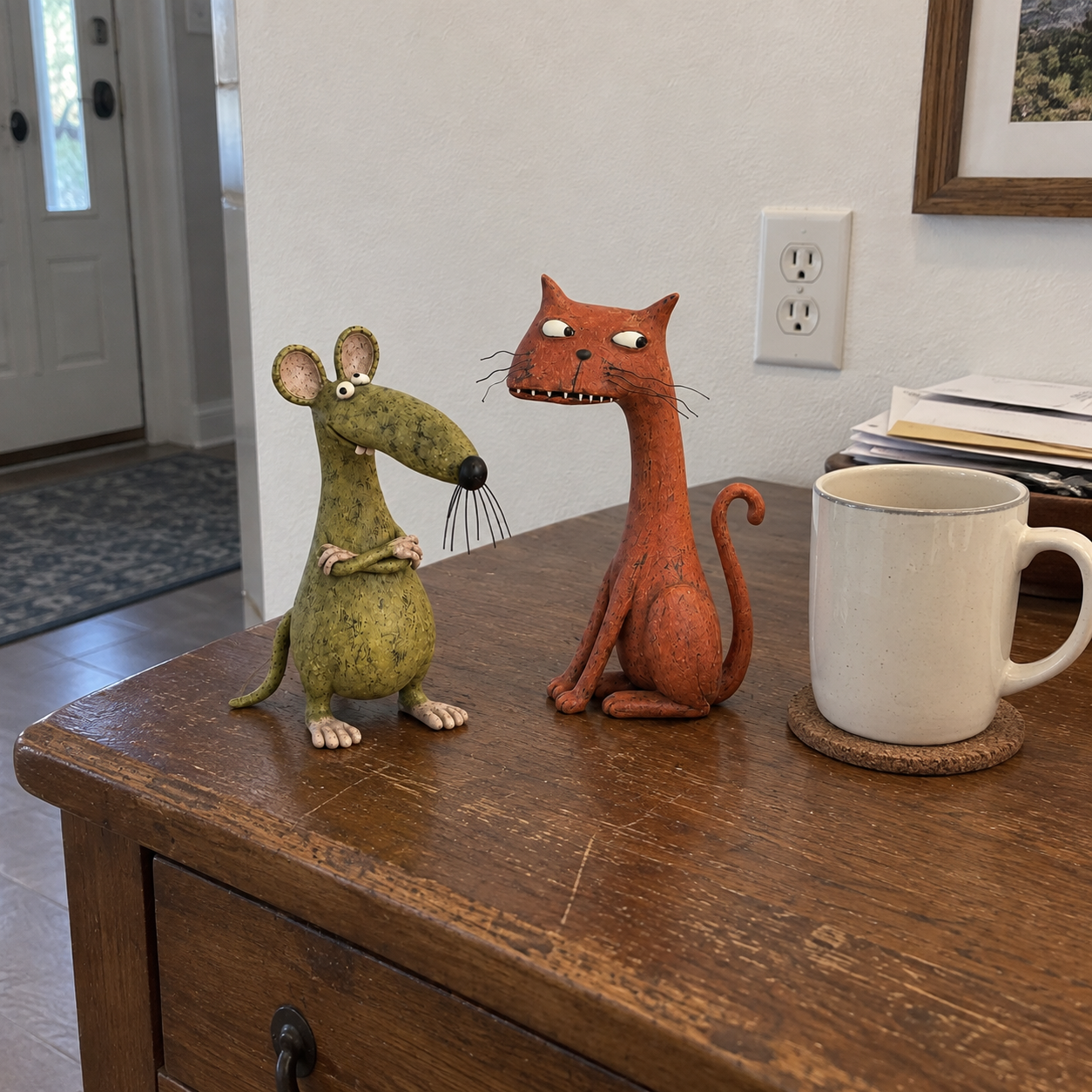 The Odd Couple™ Vintage Cat & Mouse Figurines – Quirky Rustic Home Decor