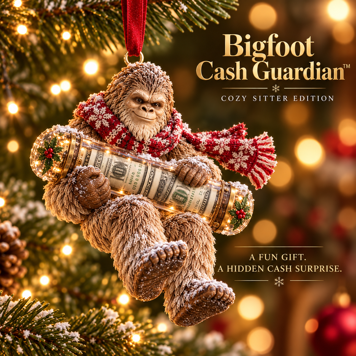 🔥Buy 3, Get 1 Free - 🎄👣 Bigfoot Cash Keeper™ – 15 Funny Christmas Cash Holder Ornaments 💵🎁