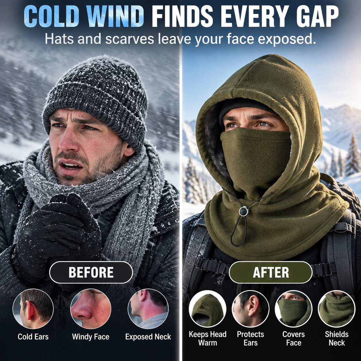 ⏰Limited Stock 49% OFF -  ❄️ Winter Fleece Balaclava Hood – Full Face, Head & Neck Protection For Cold Weather Outdoors