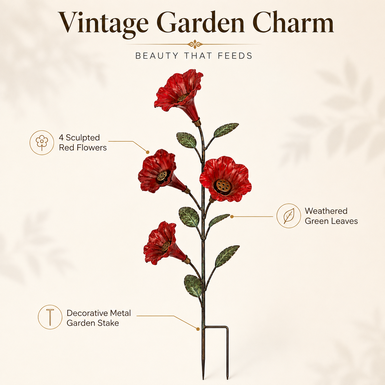 ✨ Vintage Red Flower Hummingbird Feeder Garden Stake
