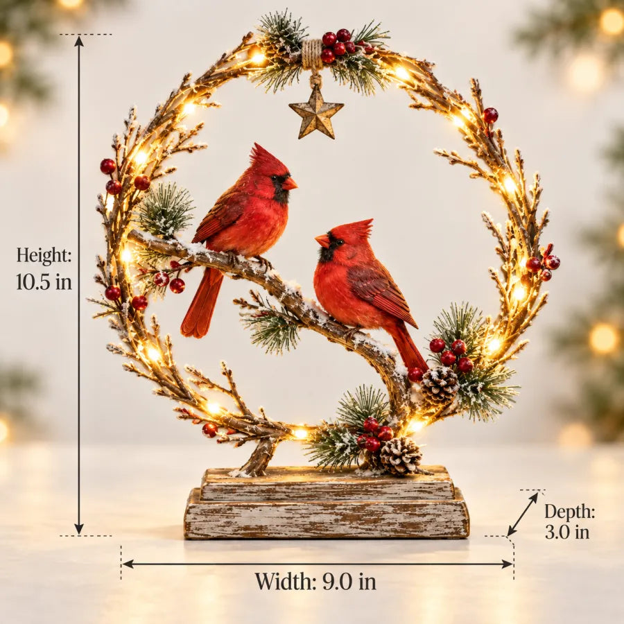 🔥🎁Lighted Cardinal Tabletop Decor, Rustic Red Cardinal Pair with Warm LED Lights