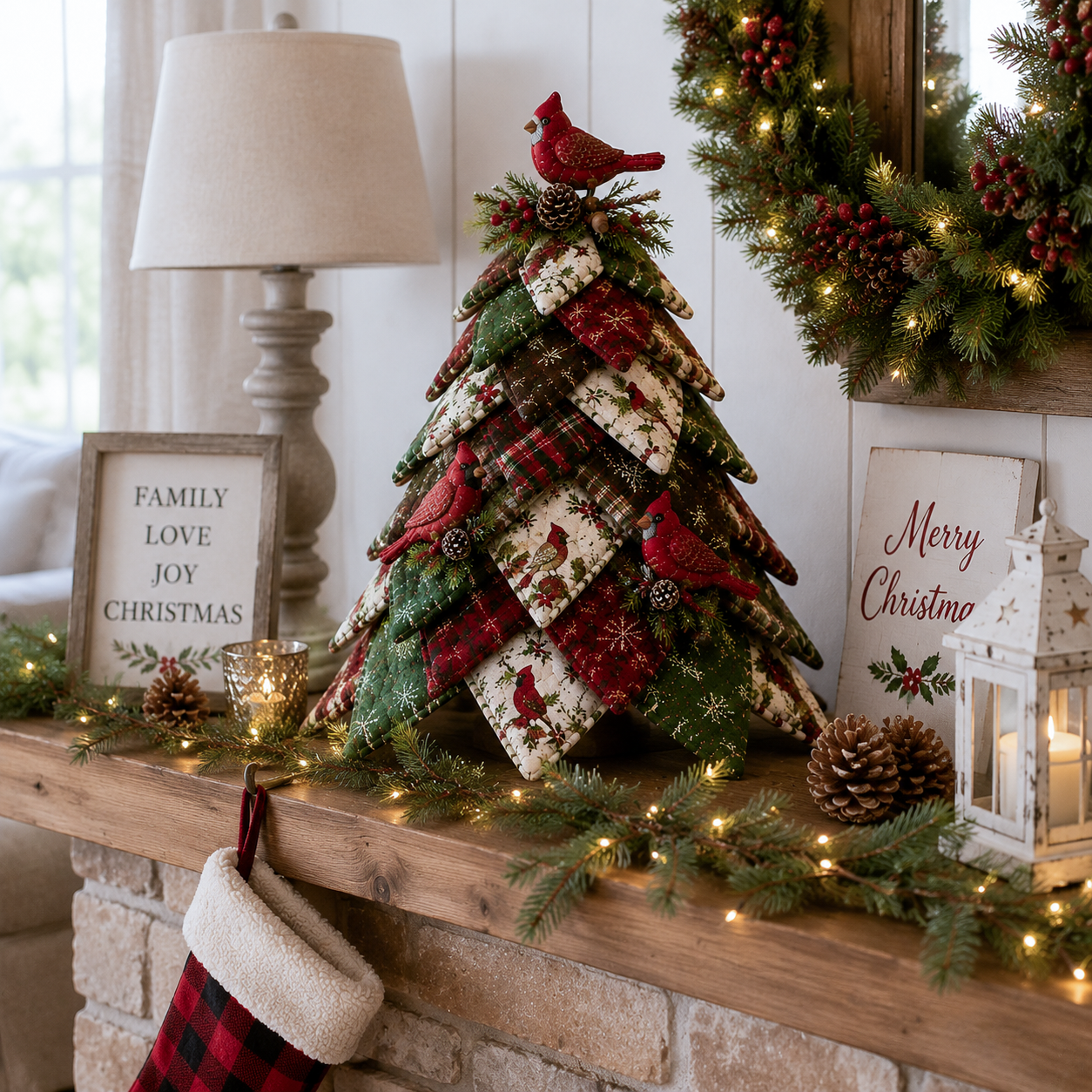 DIY Quilted Bird Christmas Tree Kit 🎄 | Handmade 3D Fabric Holiday Decoration with Cardinal, Hummingbird & Woodland Bird Designs