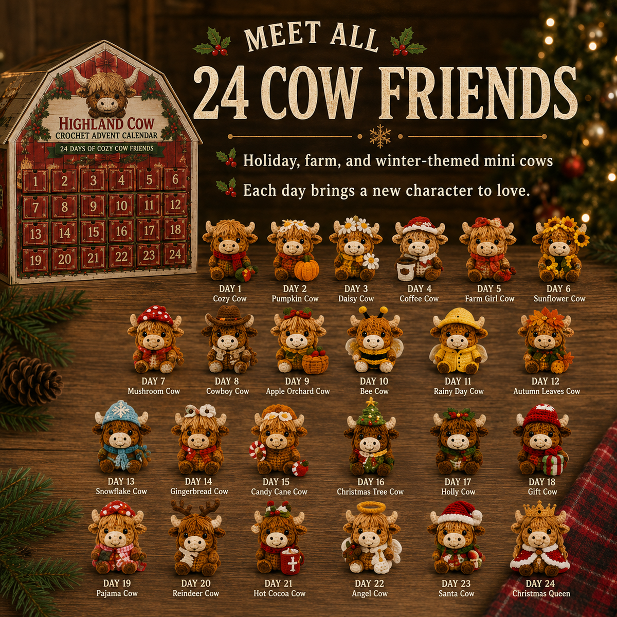 Meet all 24 Highland Cow Christmas Friends