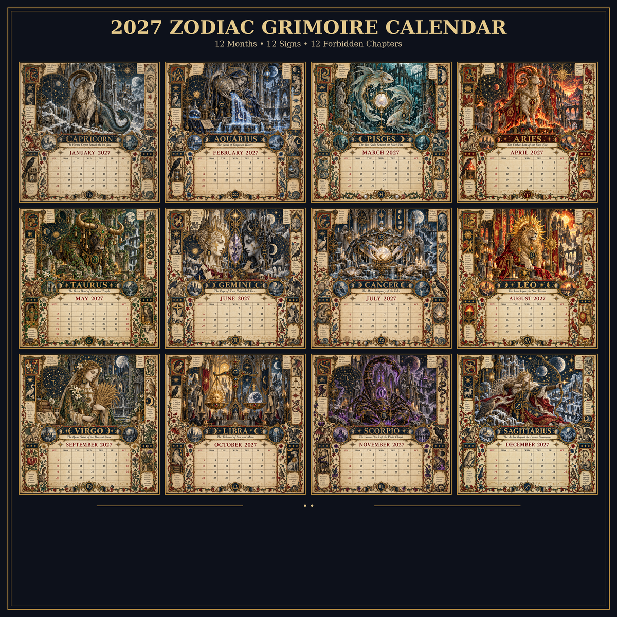 2027 Zodiac Grimoire Calendar™ | 12 Signs, 12 Forbidden Chapters