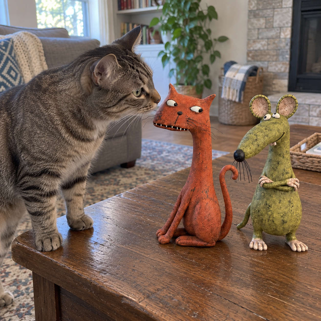 The Odd Couple™ Vintage Cat & Mouse Figurines – Quirky Rustic Home Decor