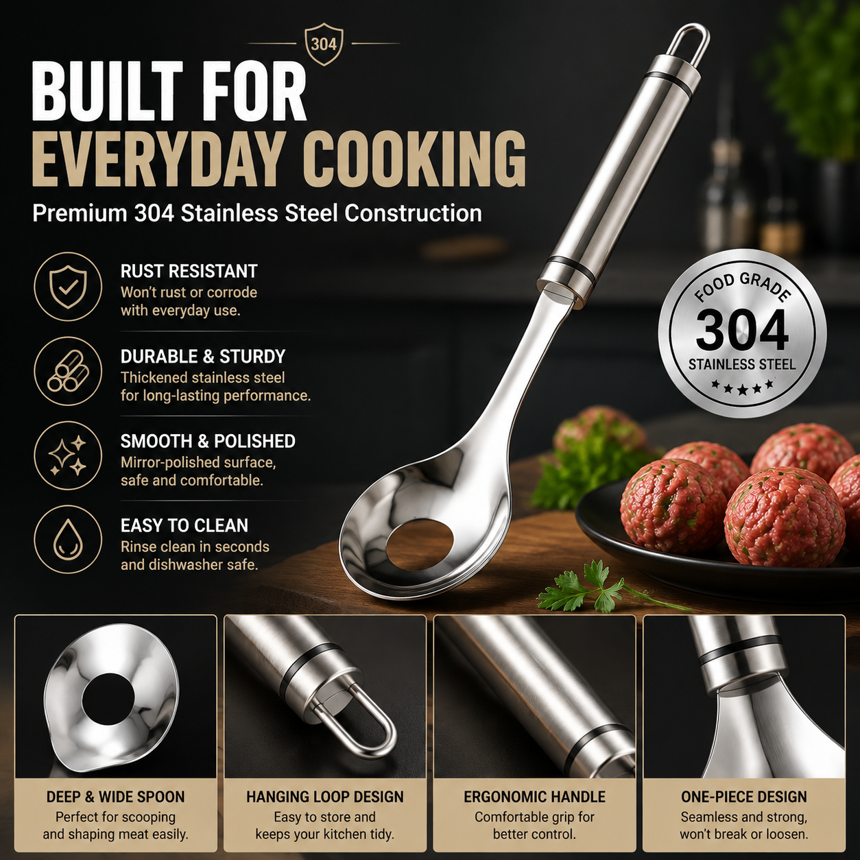 🍝 2-Pack Stainless Steel Meatball Maker Spoon – Make Perfect Meatballs Without Messy Hands