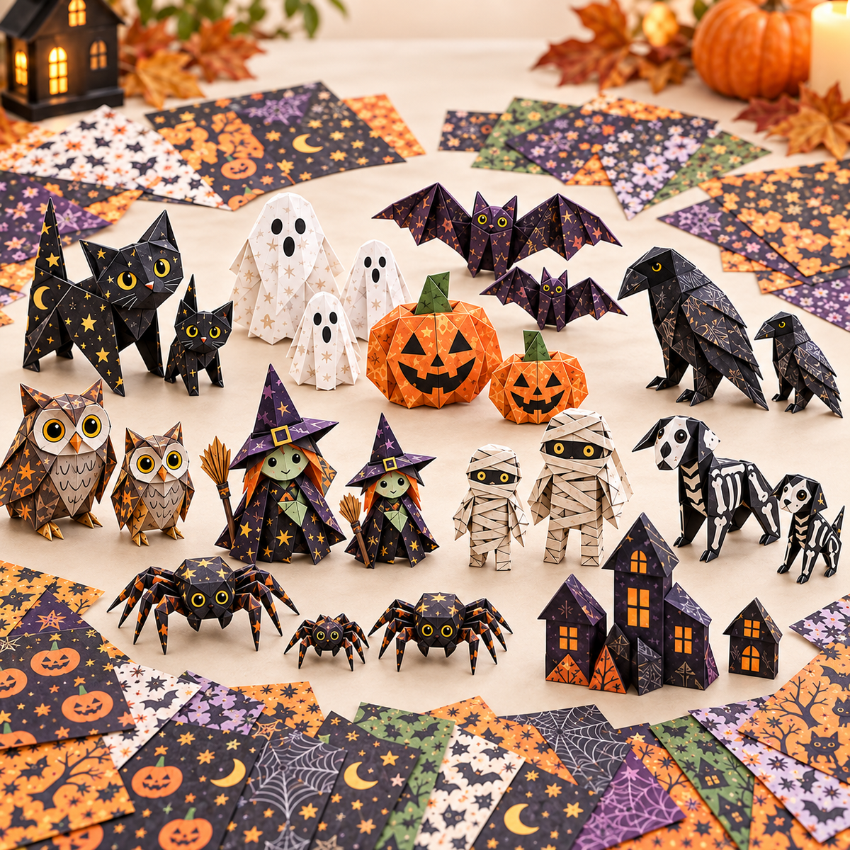 🎃 Halloween 3D Paper Craft Kit – 50 Pre-Printed Sheets + Step-by-Step Guide