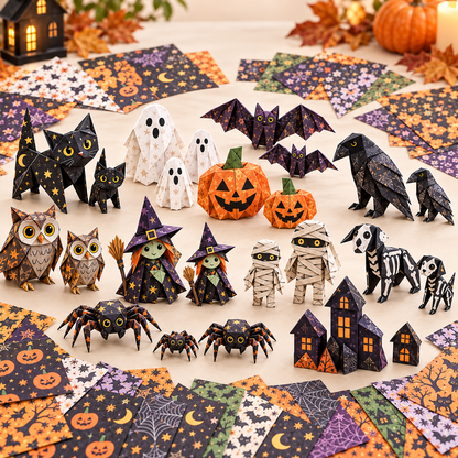 🎃 Halloween 3D Paper Craft Kit – 50 Pre-Printed Sheets + Step-by-Step Guide
