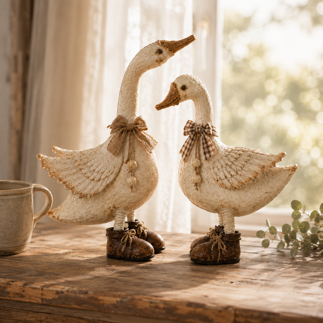 Rustic Farmhouse Goose Figurines Set of 2