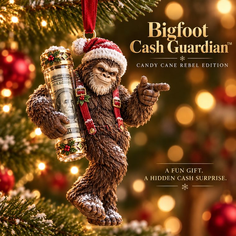 🍬 Candy Cane Rebel Bigfoot Cash Keeper ornament