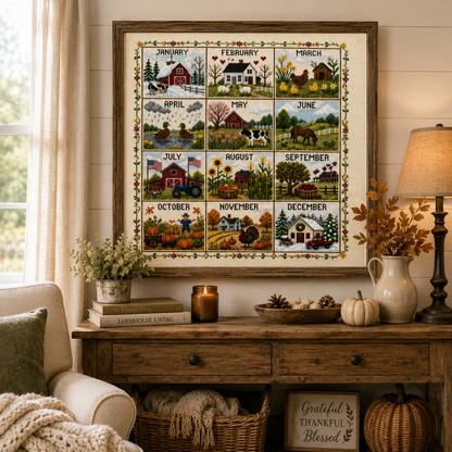 🧵 A Year in Stitches | 12-Month Seasonal Cross Stitch Kit 🌿