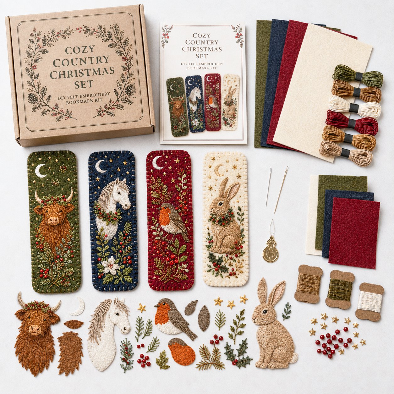 ⏳ Last Day 49% OFF – 🎄 DIY Felt Embroidery Bookmark Kit