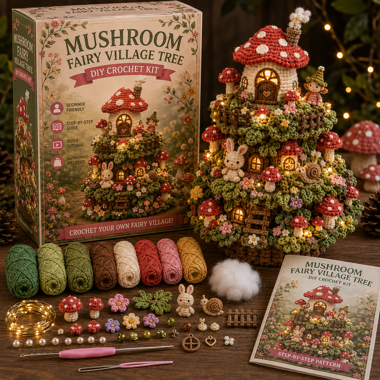 ✨🧚 Fairy Garden Tree DIY Crochet Kit 🌸🍓🍄🐝