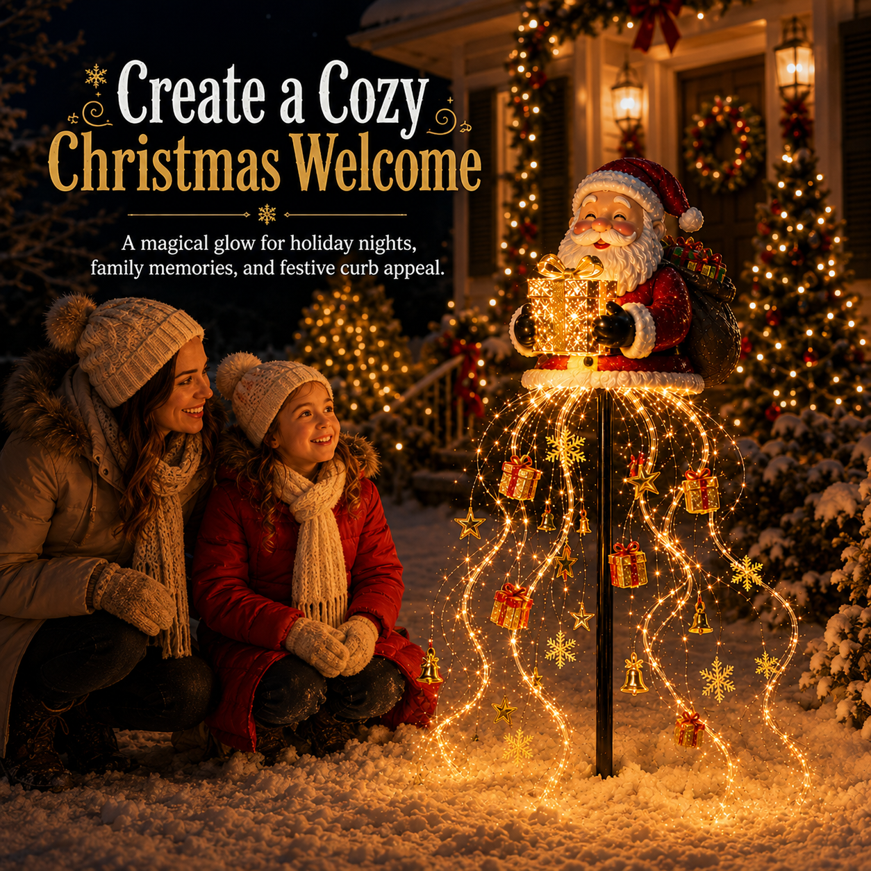 🎅✨ Santa’s Golden Gift Fountain Light 🎁🌟