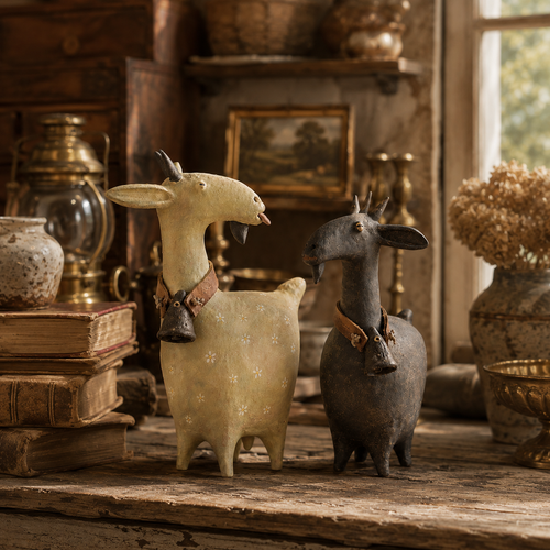 Whimsical Farmhouse Goat Figurines Set of 2