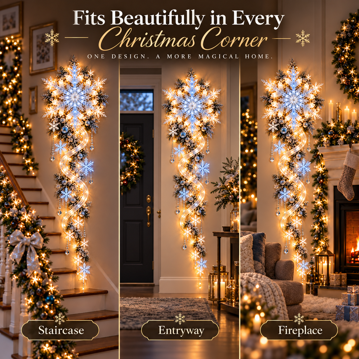 ❄️ Giant Snowflake Blizzard Trail™ Lighted Christmas Wall Decor