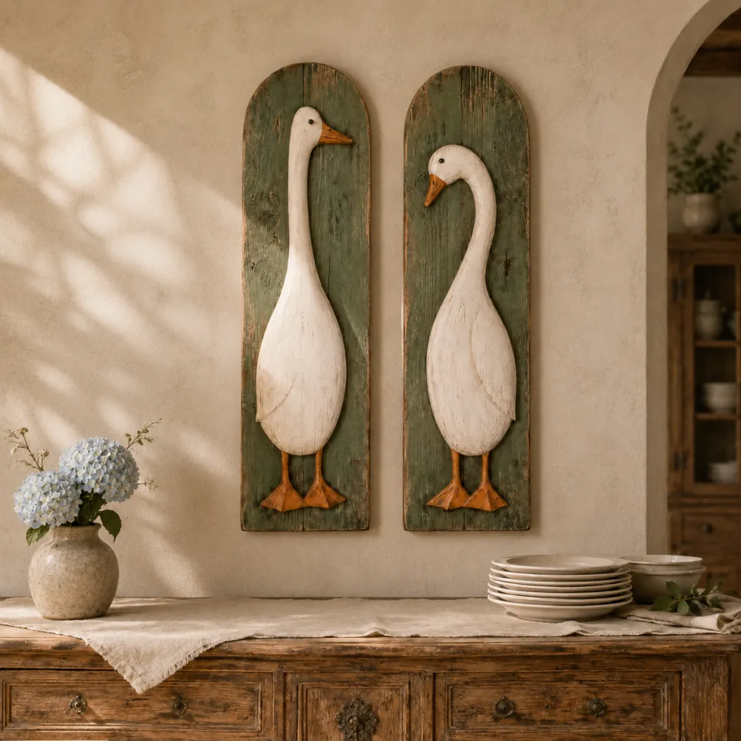 🪿 Rustic Farmhouse Goose Wall Art Set of 2 | Handcrafted Vintage Country Home Decor