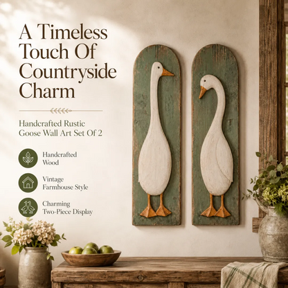 🪿 Rustic Farmhouse Goose Wall Art Set of 2 | Handcrafted Vintage Country Home Decor