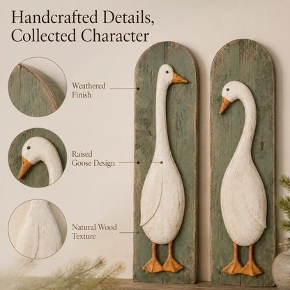 🪿 Rustic Farmhouse Goose Wall Art Set of 2 | Handcrafted Vintage Country Home Decor