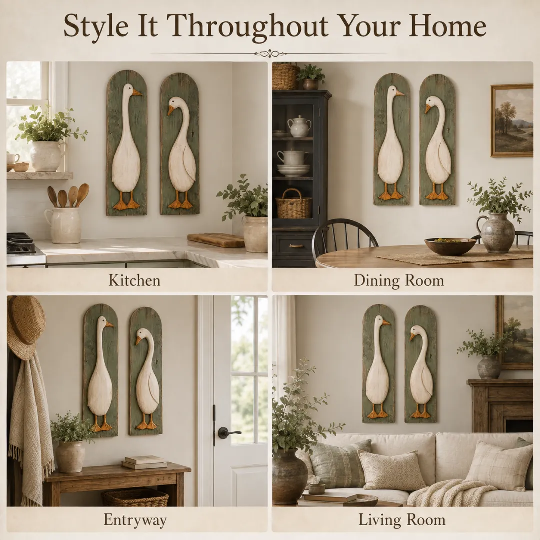 🪿 Rustic Farmhouse Goose Wall Art Set of 2 | Handcrafted Vintage Country Home Decor