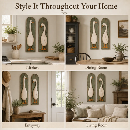 🪿 Rustic Farmhouse Goose Wall Art Set of 2 | Handcrafted Vintage Country Home Decor