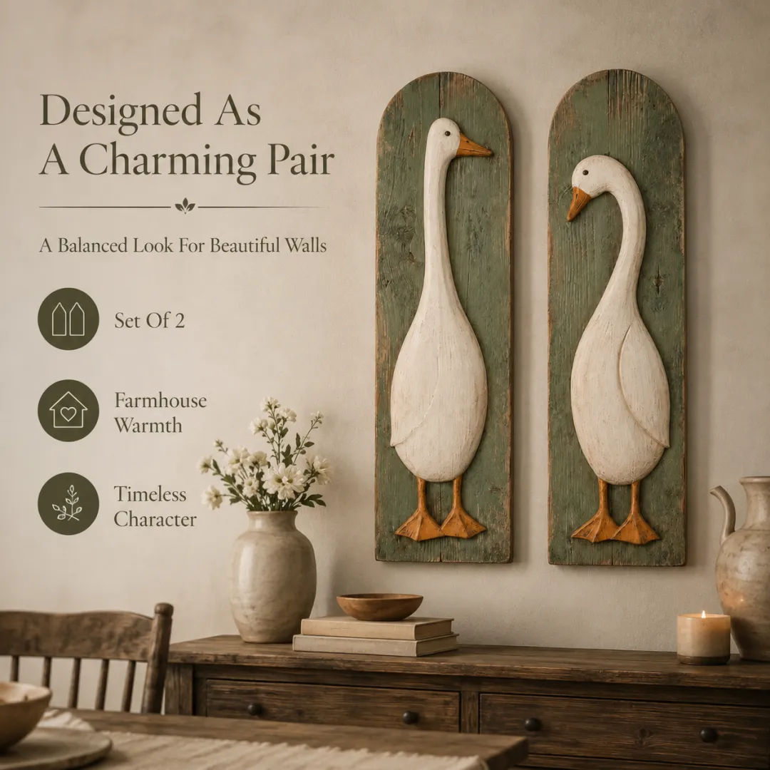 Two coordinated rustic goose wall art pieces