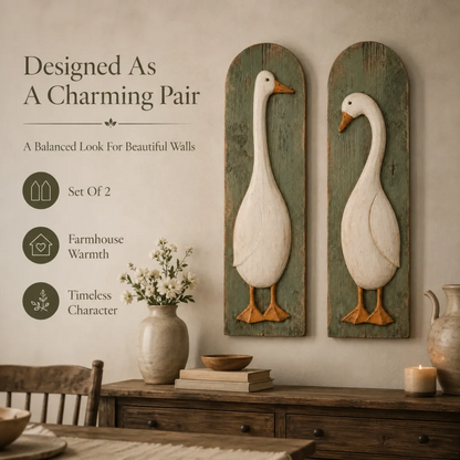🪿 Rustic Farmhouse Goose Wall Art Set of 2 | Handcrafted Vintage Country Home Decor