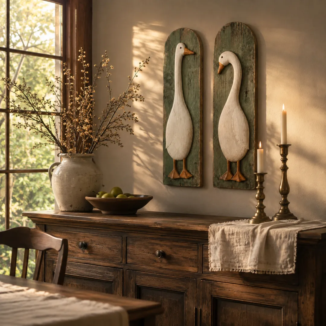 🪿 Rustic Farmhouse Goose Wall Art Set of 2 | Handcrafted Vintage Country Home Decor
