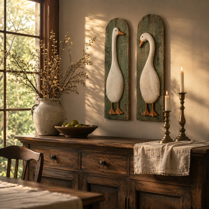 🪿 Rustic Farmhouse Goose Wall Art Set of 2 | Handcrafted Vintage Country Home Decor