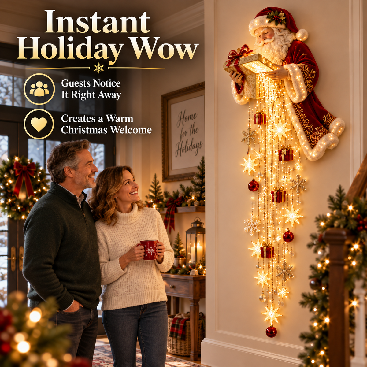 🔥Last Day 50% OFF- 🎅 Santa’s Magical Gift Starfall Cascade™ | Lighted Christmas Wall Decor