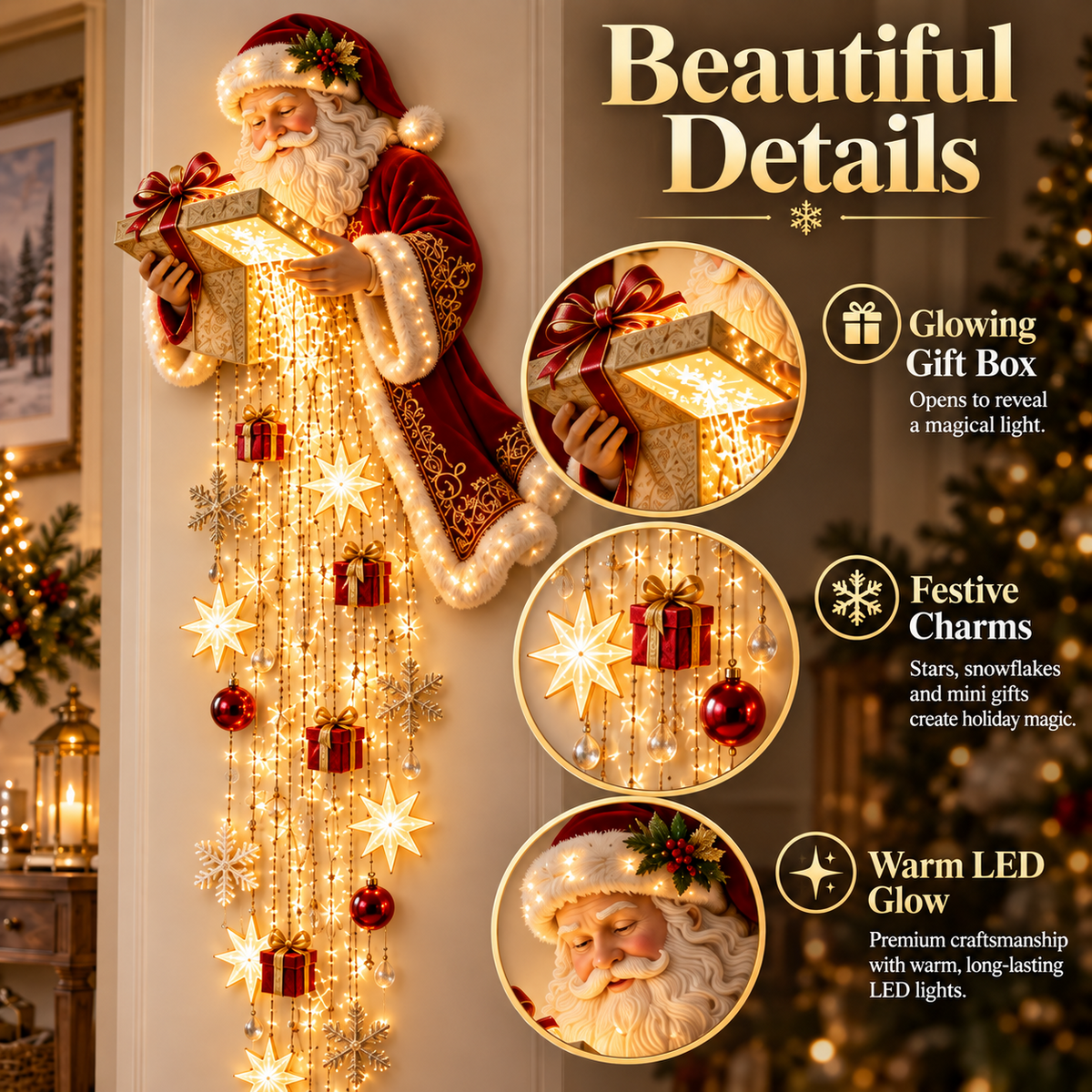 🔥Last Day 50% OFF- 🎅 Santa’s Magical Gift Starfall Cascade™ | Lighted Christmas Wall Decor