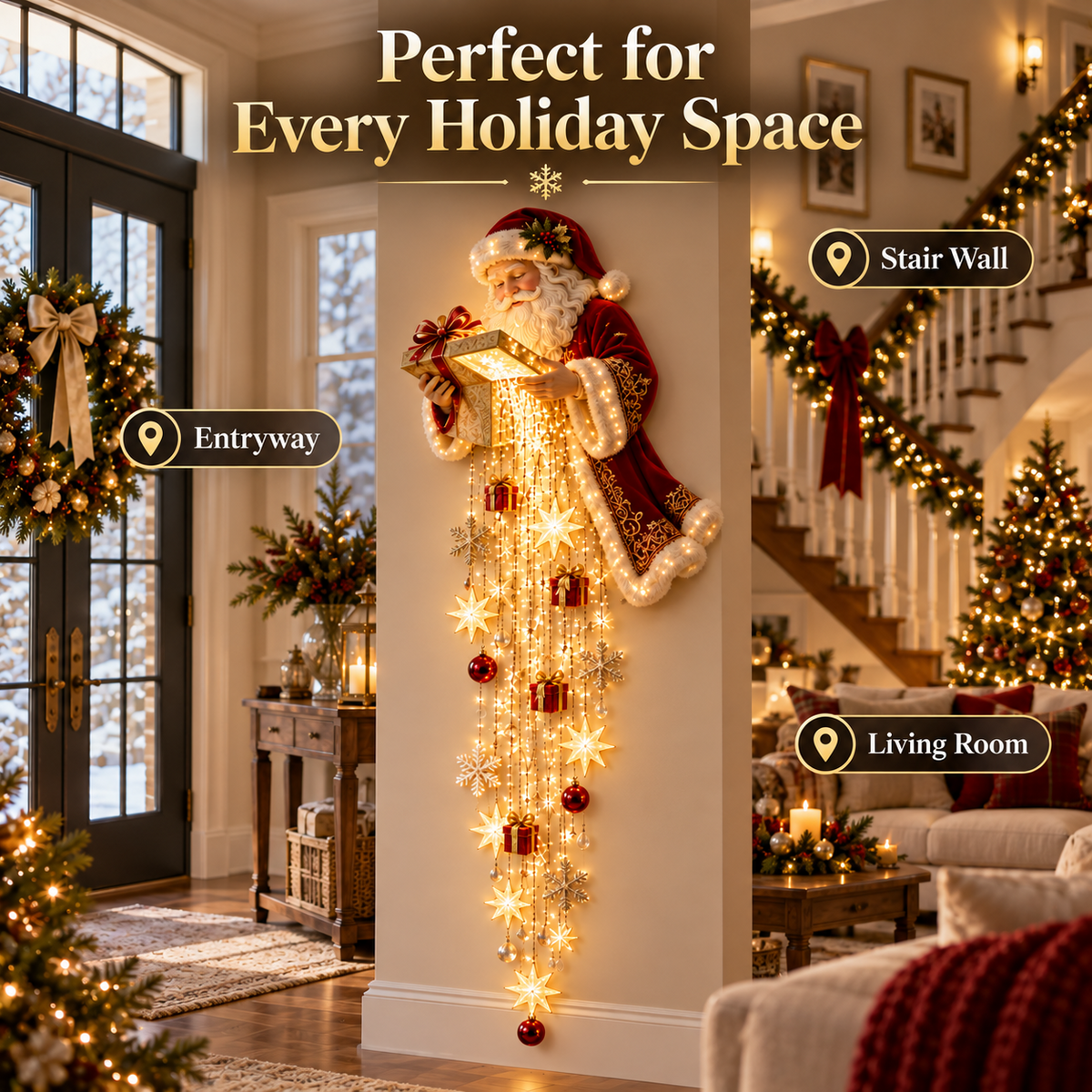 🔥Last Day 50% OFF- 🎅 Santa’s Magical Gift Starfall Cascade™ | Lighted Christmas Wall Decor