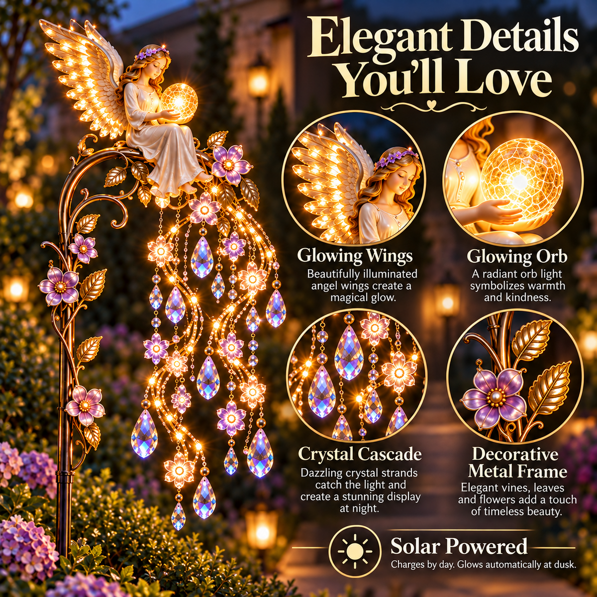 🪽 Angel Wings Crystal Cascade™ Solar Garden Light