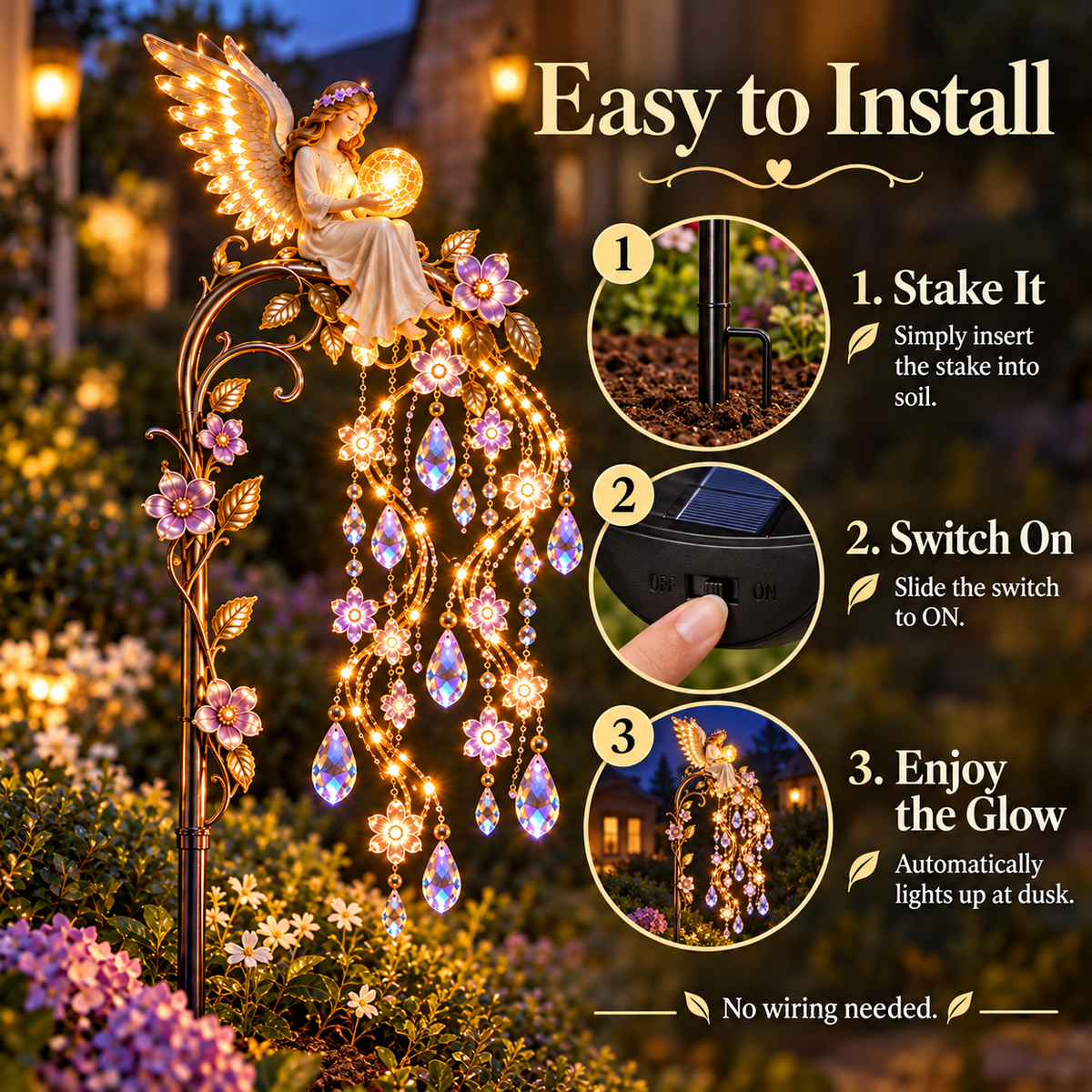 🪽 Angel Wings Crystal Cascade™ Solar Garden Light