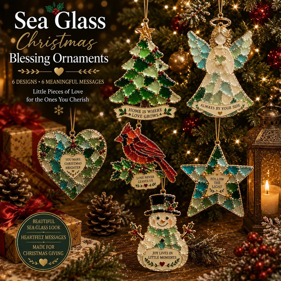 ✨ Stained Sea Glass Style Christmas Ornaments