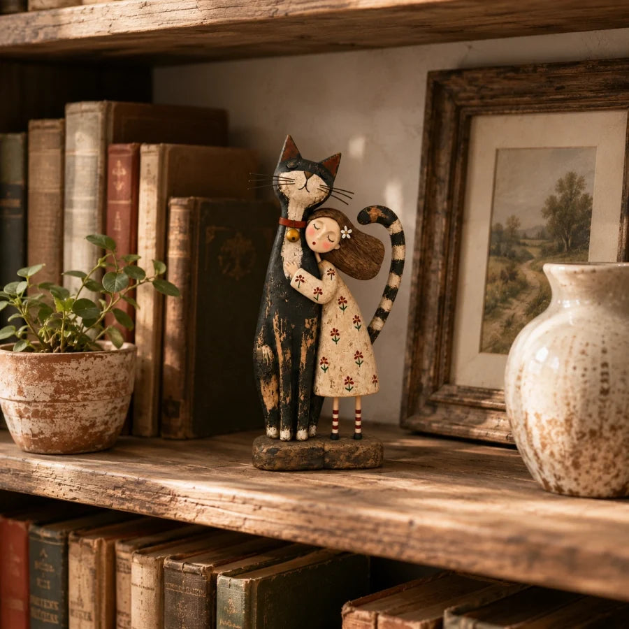 Girl & Her Best Friend Folk Art Figurine
