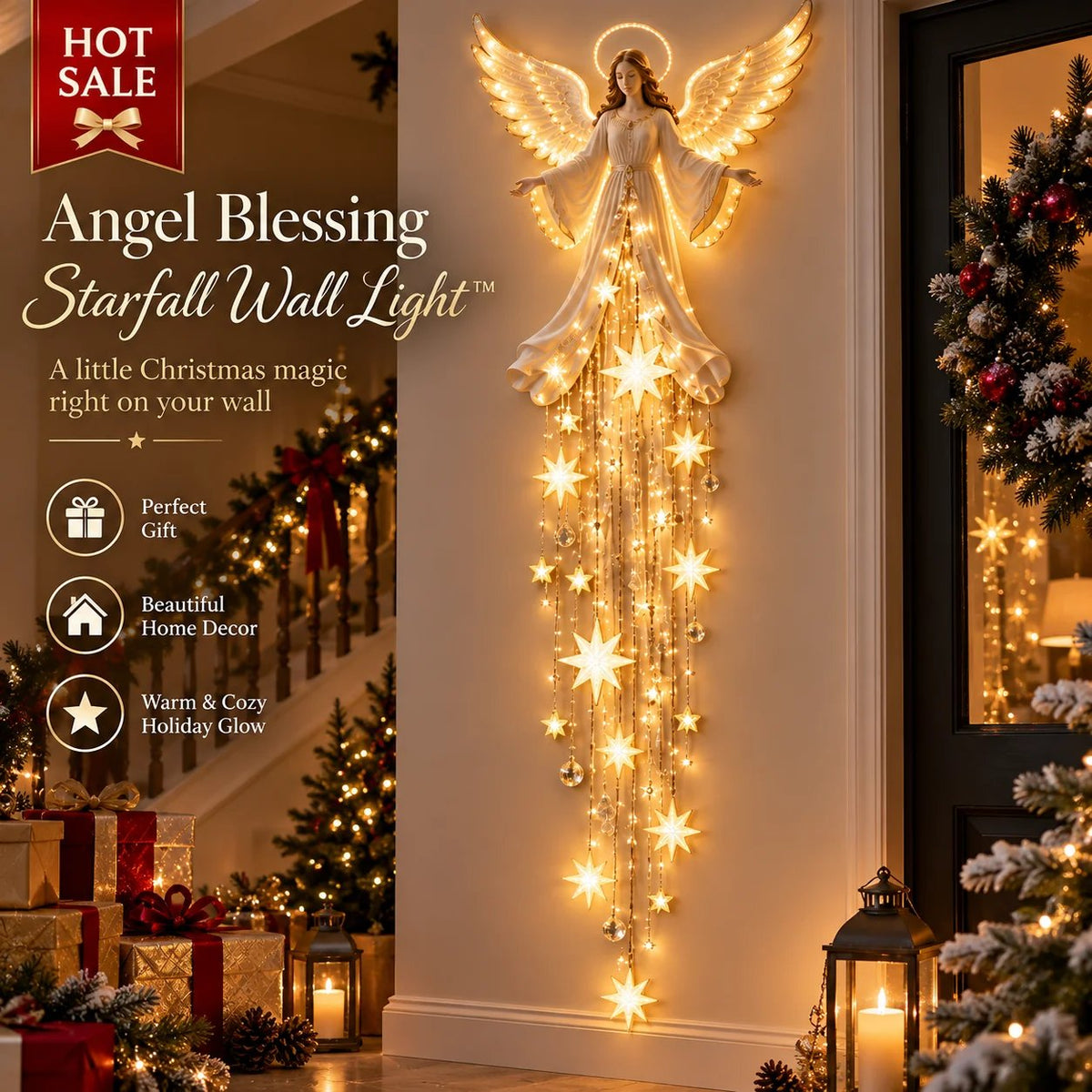 🔥Buy 2 Get 20% OFF🔥Angel Blessing Starfall Wall Light™ – Heavenly Christmas Wall Decor