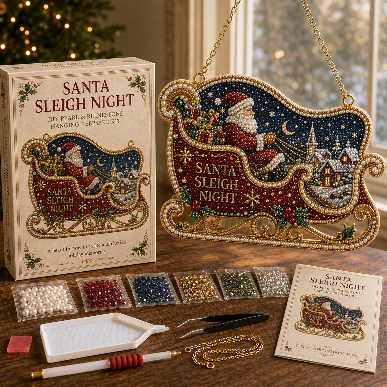 🎄 Christmas Memories Pearl & Rhinestone Hanging Keepsake DIY Kit