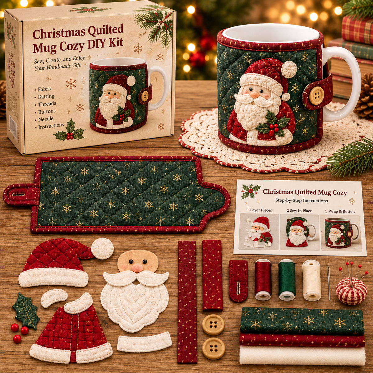 Vintage Santa Christmas Mug Cozy Sewing Kit
