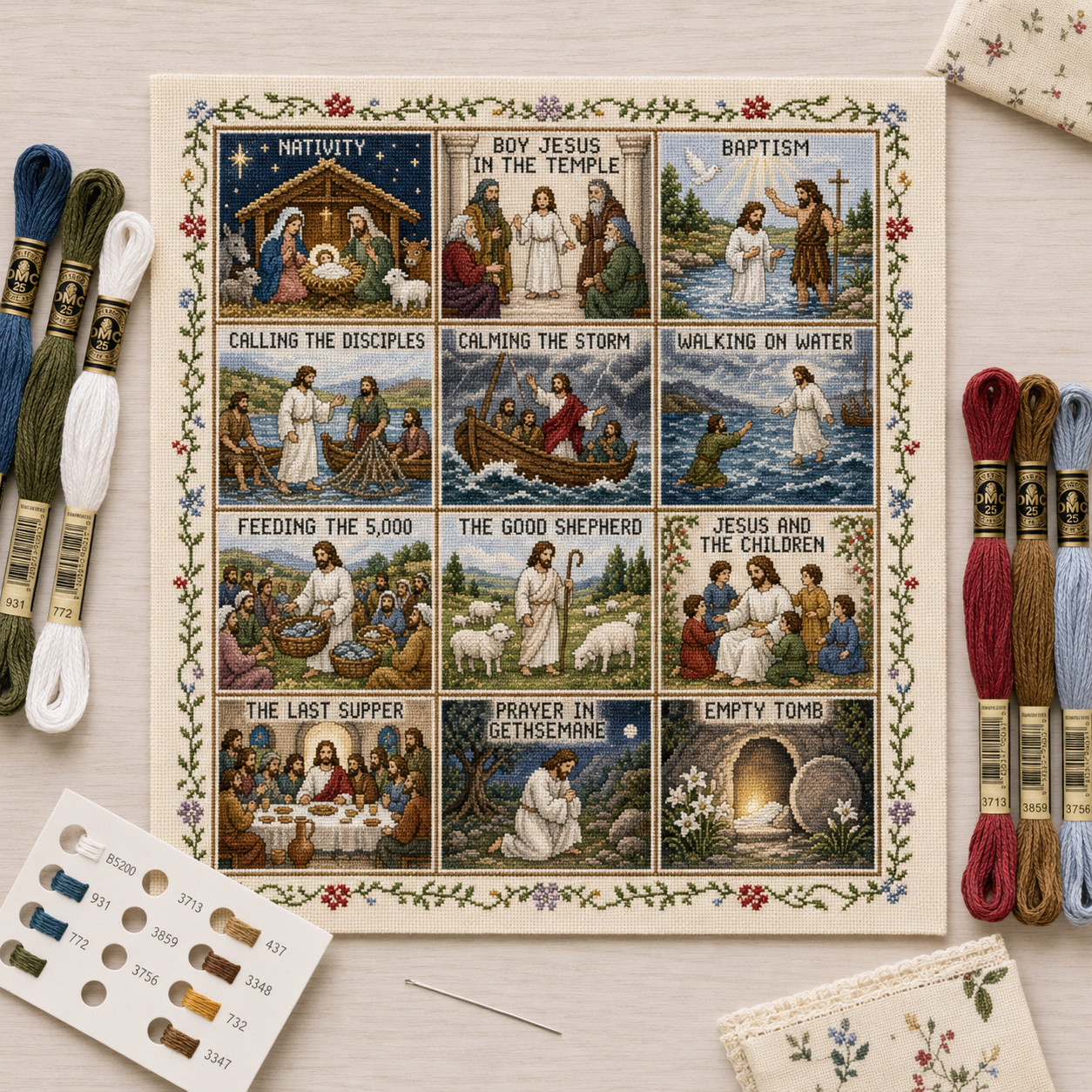 ✝️ Jesus Story Cross Stitch Kit – Biblical Moments DIY Embroidery Collection 🧵✨