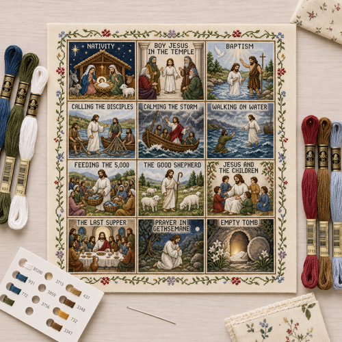 ✝️ Jesus Story Cross Stitch Kit – Biblical Moments DIY Embroidery Collection 🧵✨